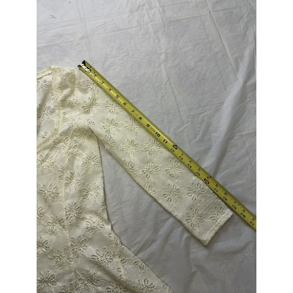 Free People Godet Cream Lace Floral Eyelet 3/4 Sleeve Peplum Tunic Top - XS